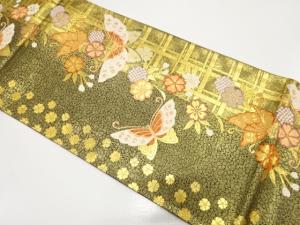 佐賀錦　枝垂れ桜に蝶模様織り出し　振袖用袋帯